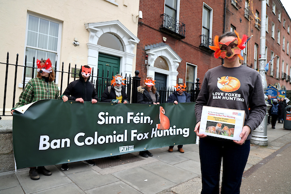 Uplift members outside Sinn Feinn offices in Dublin handing in Ban Fox Hunting Petition