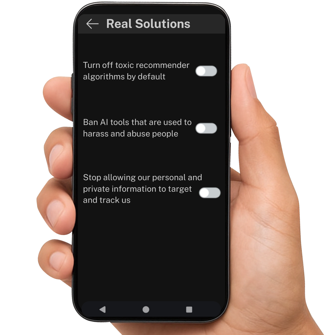 An image of a hand holding a smartphone. On the phone's screen is a menu titled