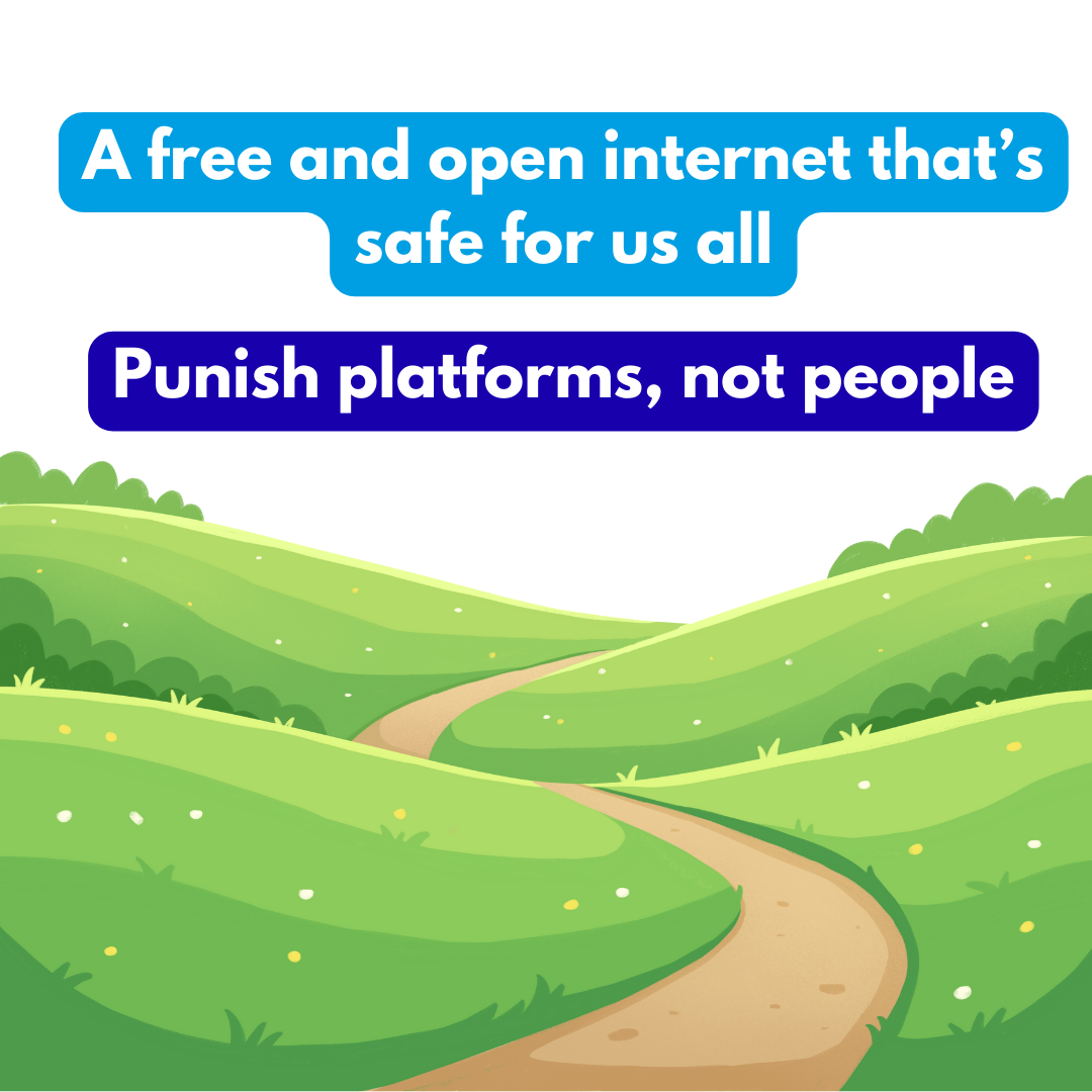 An image of an open green field with a winding path through the middle of it and the words