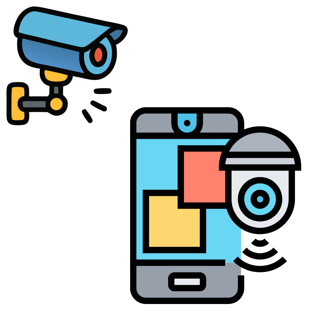 Image of a mobile phone with surveillance cameras surrounding it
