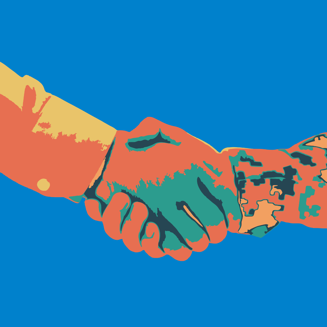 Image of a handshake zoomed in on just the outstretched arms