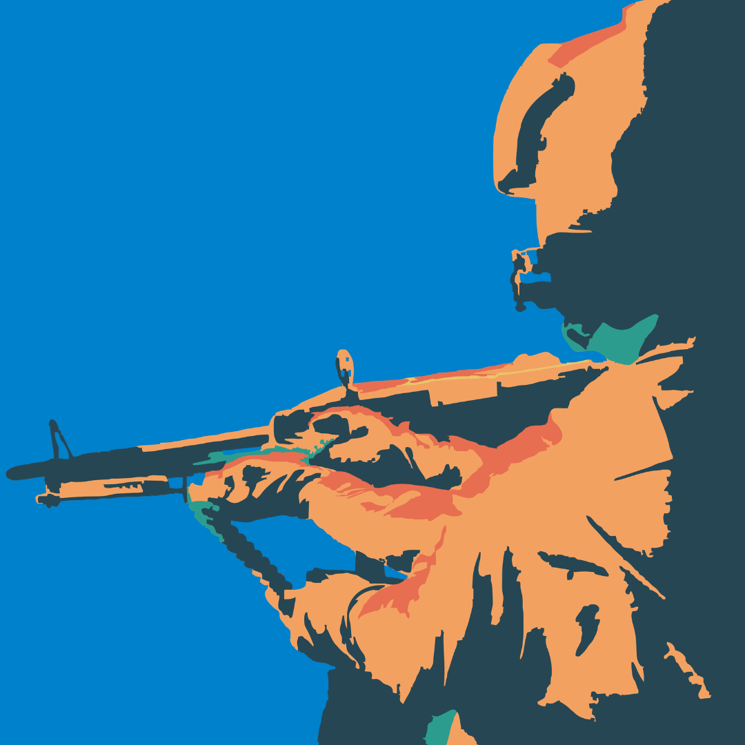 Outline of a soldier pointing a gun